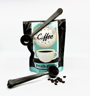 Black finished coffee measuring scoop with bag clip (set of 2)