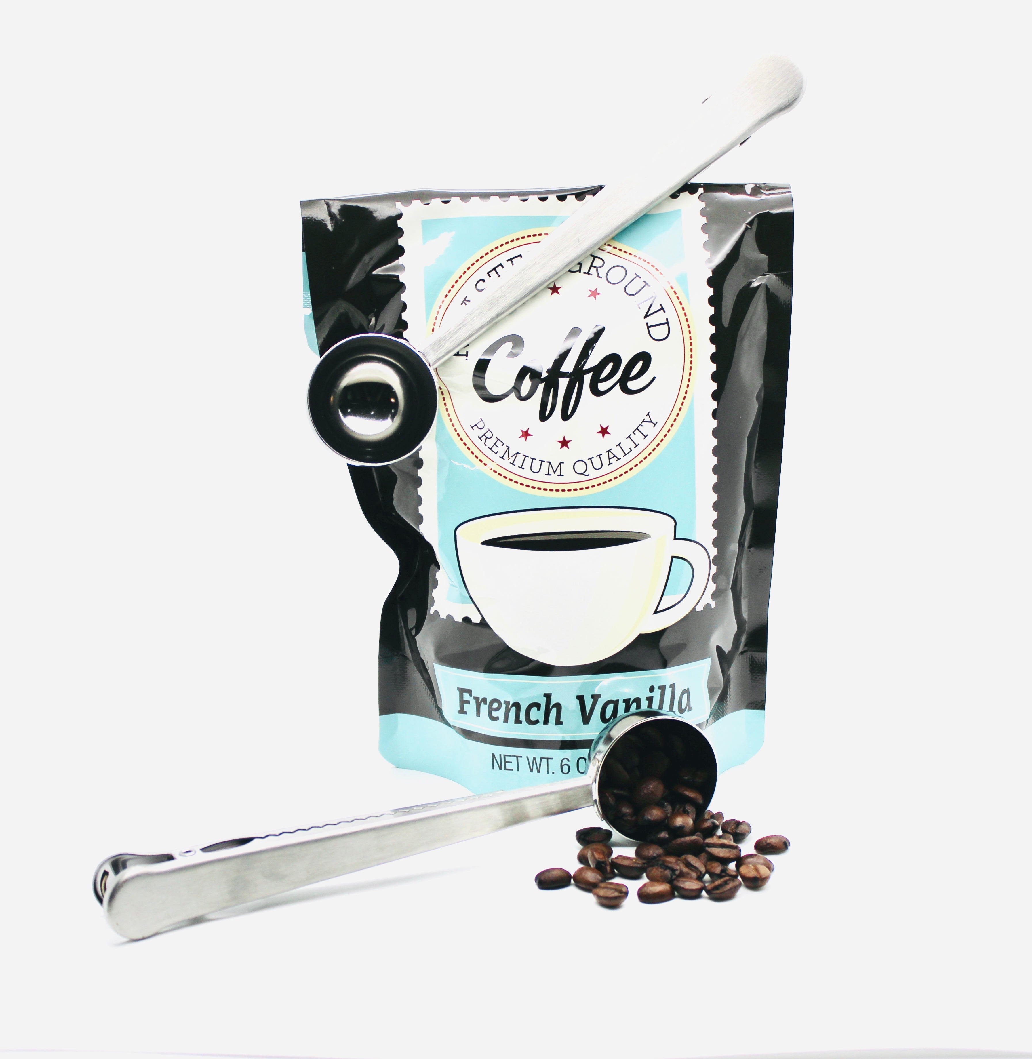 Stainless Steel coffee measuring scoop with bag clip (set of 2)